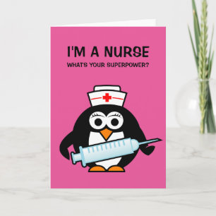 Funny nursing greeting card   cute penguin nurse karte