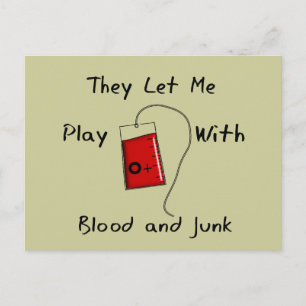 Funny Nursing Student Geschenke "Blut und Junk" Postkarte