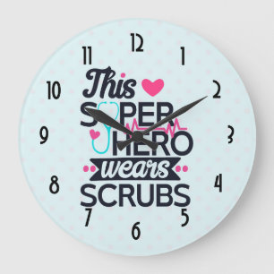 Funny Nursing Superhero Sprichwort Typografie Große Wanduhr