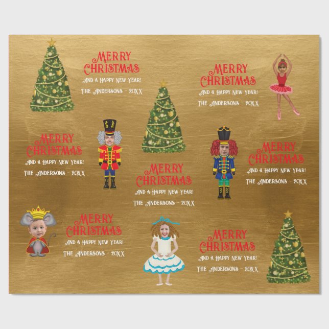 Funny Nutcracker Familie von fünf Gold Geschenkpapier (Flach)