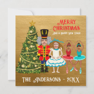 Funny Nutcracker Familie von vier   Twin Girls Feiertagskarte