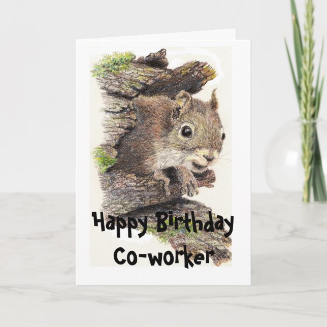 Funny, Nutty Co-Worker Birthday Squirrel Card Karte (Vorderseite)