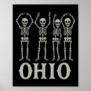 Funny O-h-i-o Staat Skeleton Ohio Halloween Vintag Poster