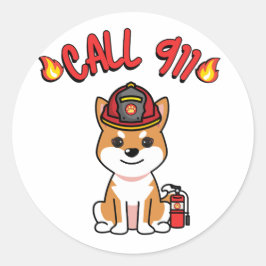 Funny Oange Hund ist Feuerwehrmann Runder Aufkleber