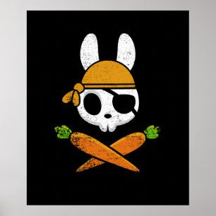 Funny Oaster Bunny Rabbit Pirate Skull und Carrot Poster