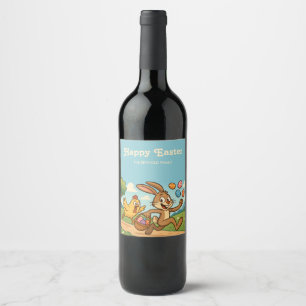 Funny Oaster Design Bunny Steals Eier aus Hühnchen Weinetikett