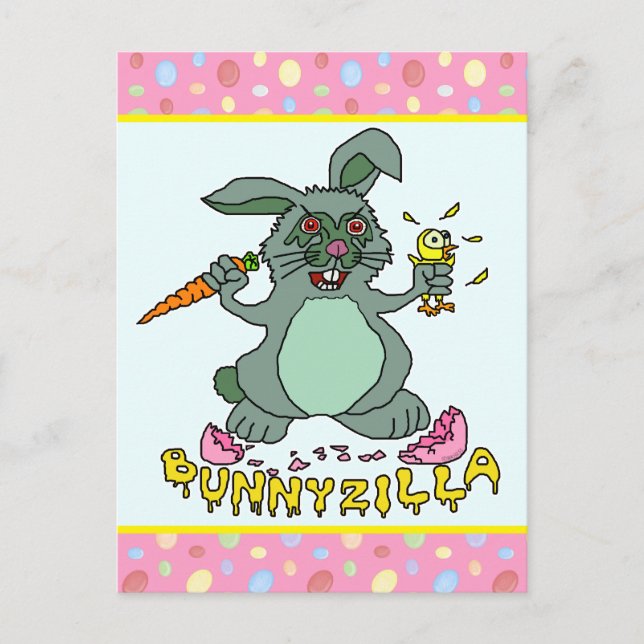Funny Oaster Niedlich Bunnyzilla Rabbit Cartoon Postkarte (Vorderseite)