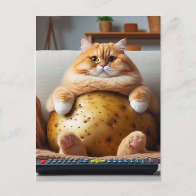 Funny Obese Ginger Couch Potato Cat Postkarte (Vorderseite)