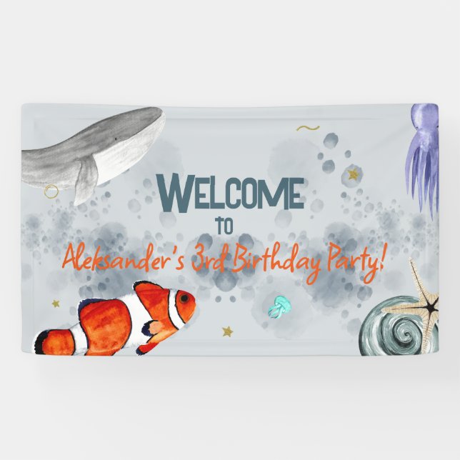 Funny Ocean Animals Geburtstagsparty Willkommen Banner (Horizontal)