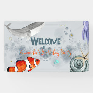 Funny Ocean Animals Kindergeburtstag Party Blau Banner