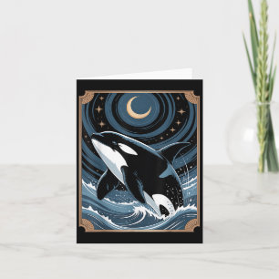 Funny Ocean Orca Whale springen auf einem Tarot Ca Karte