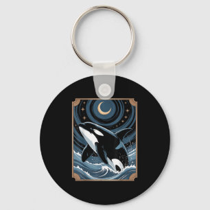 Funny Ocean Orca Whale springen auf einem Tarot Ca Schlüsselanhänger