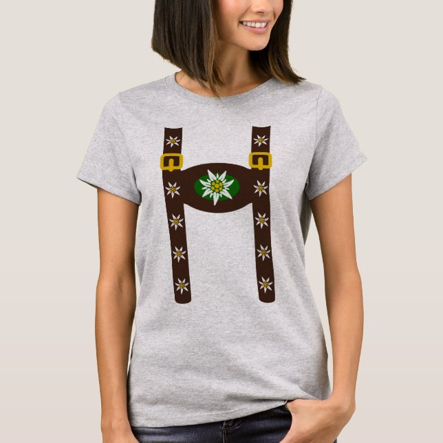 Funny Octoberfest Lederhosen Suspenders T-Shirt (Vorderseite)