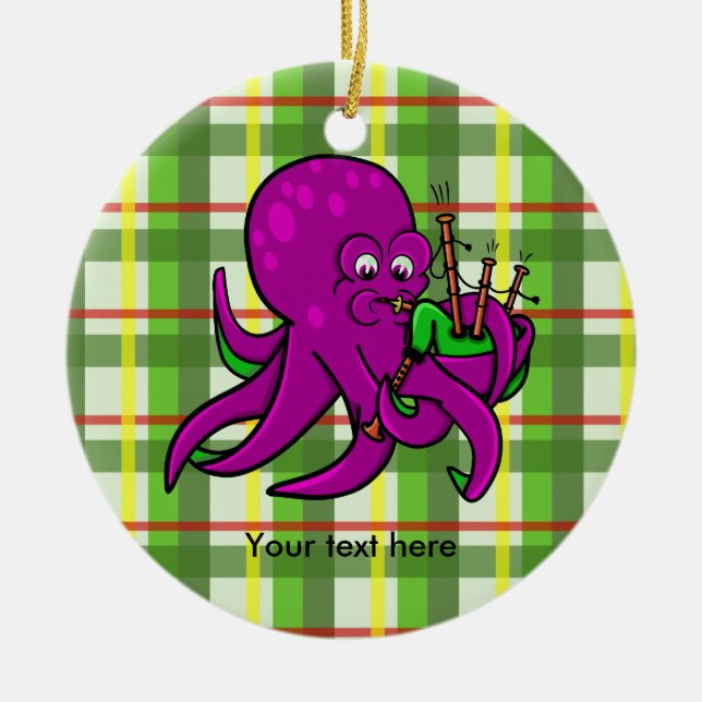 Funny Octopus Bagpipe Illustration Keramikornament (Vorne)