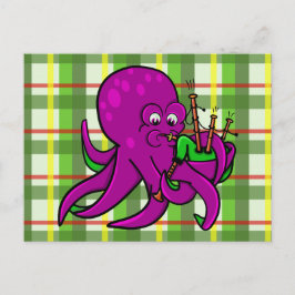 Funny Octopus Illustration Cartoon Bagpipe Postkarte