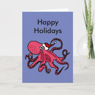 Funny Octopus in der Weihnachtsmannmütze Weihnacht Feiertagskarte