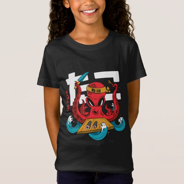 Funny Octopus Sushi Koch Design T-Shirt (Vorderseite)