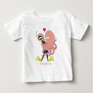 Funny octopus umarmt Taucher Cartoon Spaß Baby T-shirt