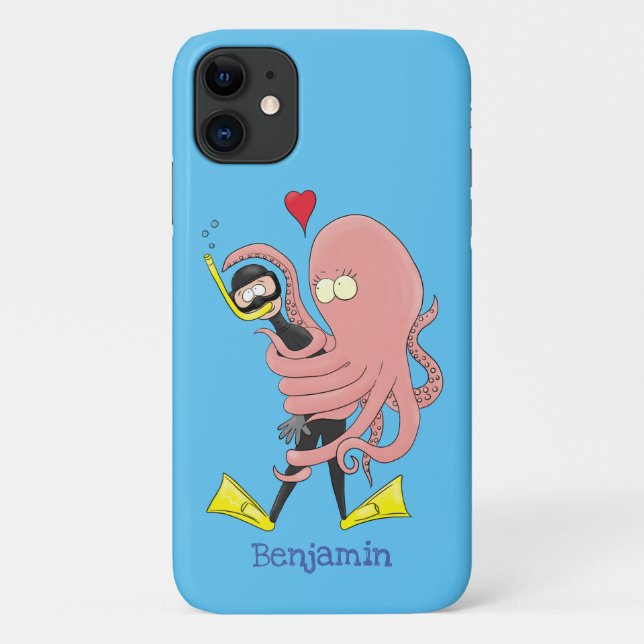 Funny octopus umarmt Taucher Cartoon Spaß Case-Mate iPhone Hülle (Rückseite)