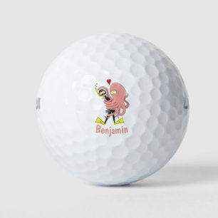Funny octopus umarmt Taucher Cartoon Spaß Golfball