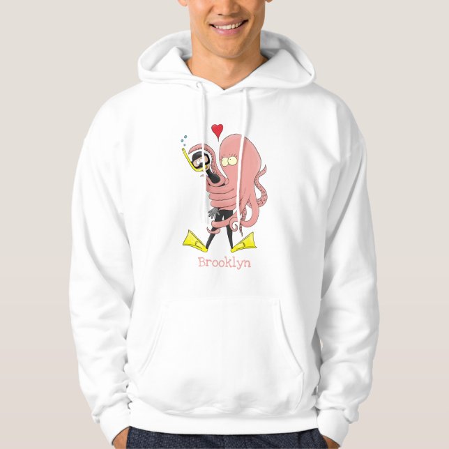 Funny octopus umarmt Taucher Cartoon Spaß Hoodie (Vorderseite)