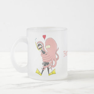 Funny octopus umarmt Taucher Cartoon Spaß Mattglastasse