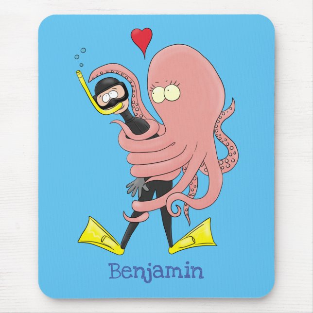Funny octopus umarmt Taucher Cartoon Spaß Mousepad (Vorne)