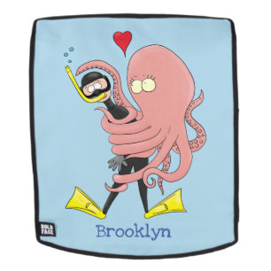 Funny octopus umarmt Taucher Cartoon Spaß Rucksack