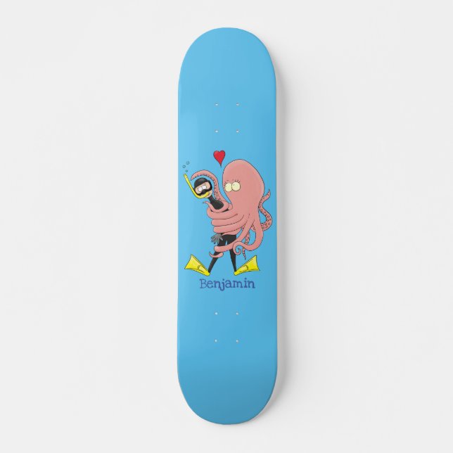 Funny octopus umarmt Taucher Cartoon Spaß Skateboard (Vorne)