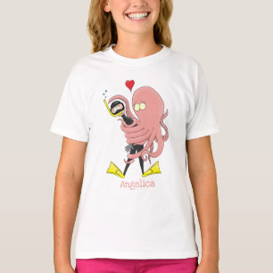 Funny octopus umarmt Taucher Cartoon Spaß T-Shirt