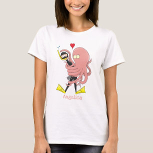 Funny octopus umarmt Taucher Cartoon Spaß T-Shirt