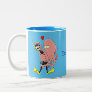 Funny octopus umarmt Taucher Cartoon Spaß Zweifarbige Tasse