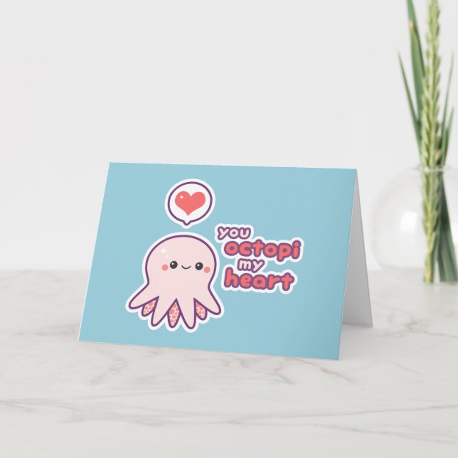 Funny Octopus Valentine Feiertagskarte (Vorderseite)