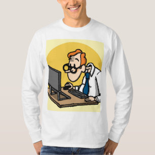 Funny Office Worker Geek T - Shirt - Cartoon Nerd 