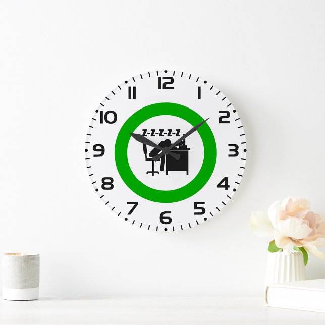 Funny Office Worker-Schlafen am Schreibtisch Große Wanduhr (Von Creator hochgeladen)