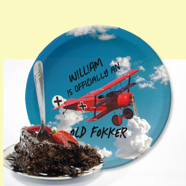 Funny Offiziell Old Fokker Over The Hill Birthday Pappteller (Von Creator hochgeladen)