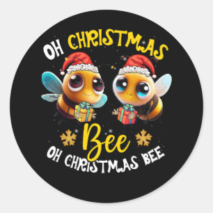 Funny Oh Christmas Bee Weihnachtsmannmütze Beekeep Runder Aufkleber