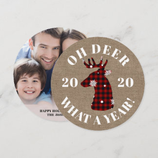 Funny Oh Deer 2020 Kariertes Burlap Foto Feiertagskarte