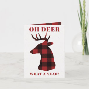 Funny Oh Deer What a Year Buffalo Pläd Deer Feiertagskarte
