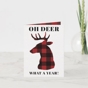 Funny Oh Deer What a Year Buffalo Pläd Deer Feiertagskarte