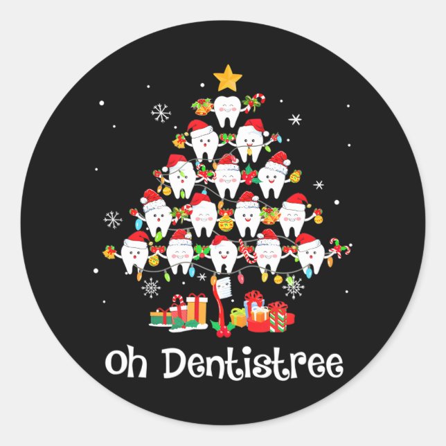 Funny Oh Dentistree Weihnachtsbaum Zahnarzt Zahnar Runder Aufkleber (Vorderseite)