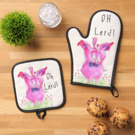 Funny Oh Lard Pig Ofenhandschuh & Topflappen-Set