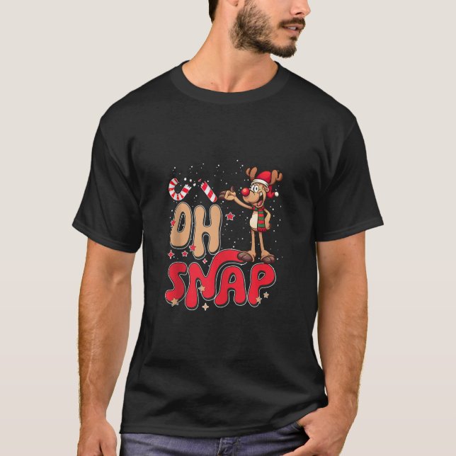 Funny Oh Snap Reindeer Candy Cane Weihnachtslover T-Shirt (Vorderseite)