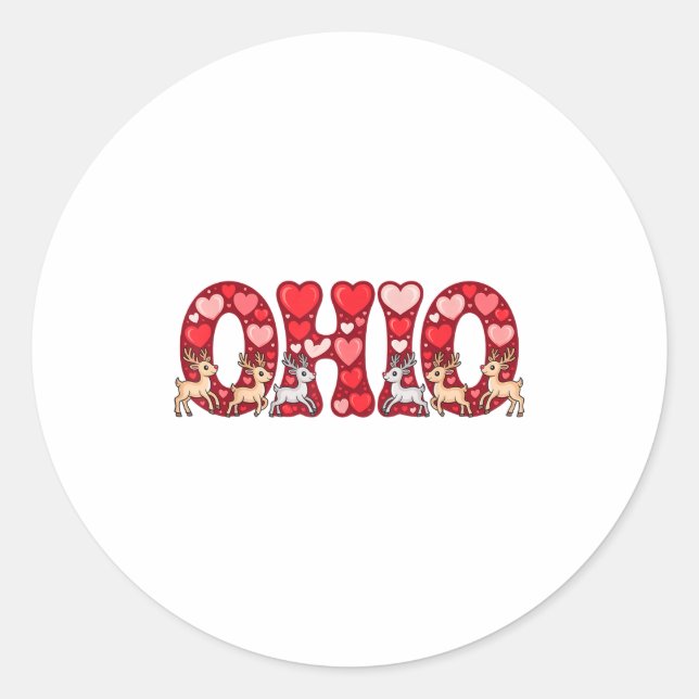 Funny Ohio Deer Midwestern Party O-h-i-o In Valent Runder Aufkleber (Vorderseite)