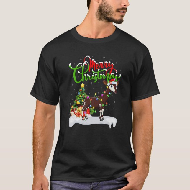 Funny Okapi Animal Lover Xmas Lighting Okapi Chris T-Shirt (Vorderseite)