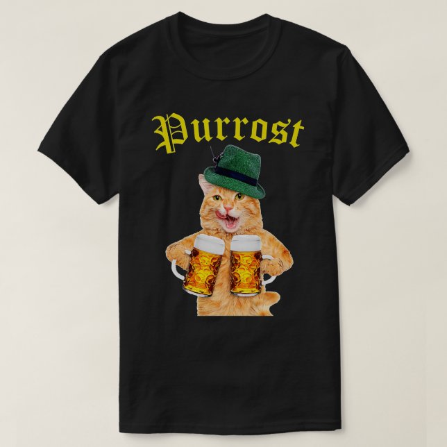 Funny Oktoberfest Cat - Kitty Drink Beer Purros T-Shirt (Design vorne)