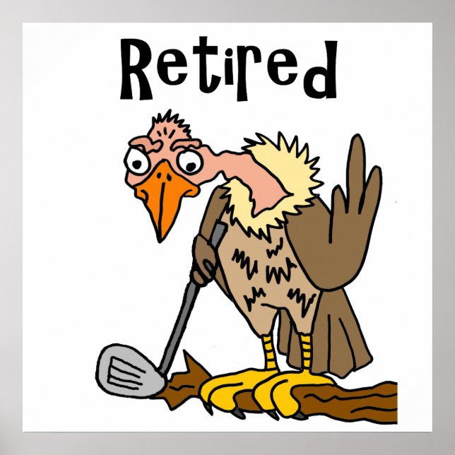 Funny Old Buzzard Pielen Golf Ruhiger Cartoon Poster (Vorne)