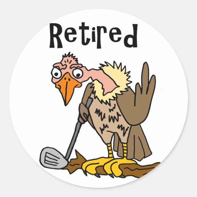Funny Old Buzzard Pielen Golf Ruhiger Cartoon Runder Aufkleber (Vorderseite)