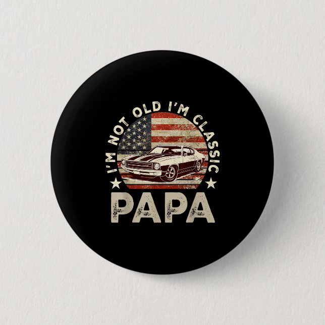 Funny Old Car Clic American Us Flag Mens Dad Papa  Button (Vorderseite)