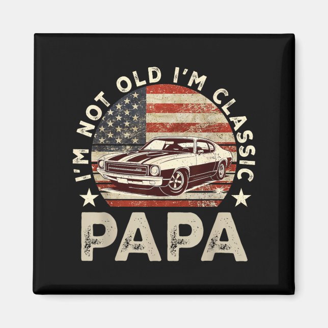 Funny Old Car Clic American Us Flag Mens Dad Papa  Magnet (Vorne)